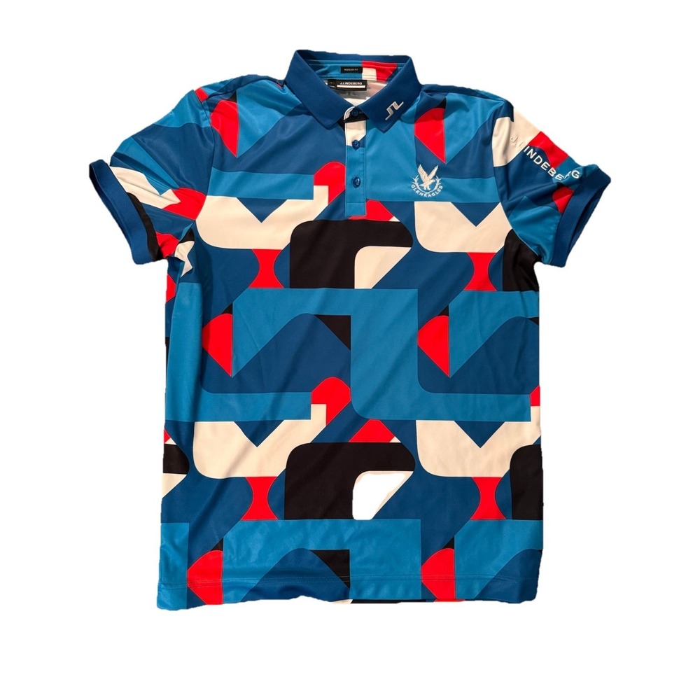 Men's J. Lindenberg red/white/blue golf polo size L